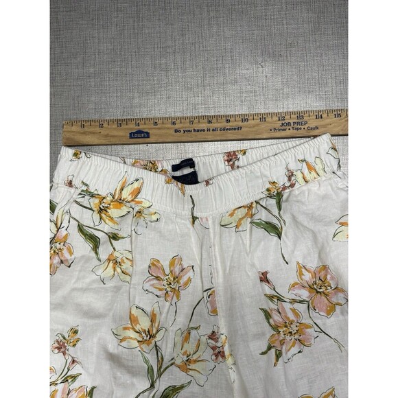 Rachel Roy Linen Pants Womens L Ivory Floral Wide Leg Elastic Waist - Picture 4 of 6